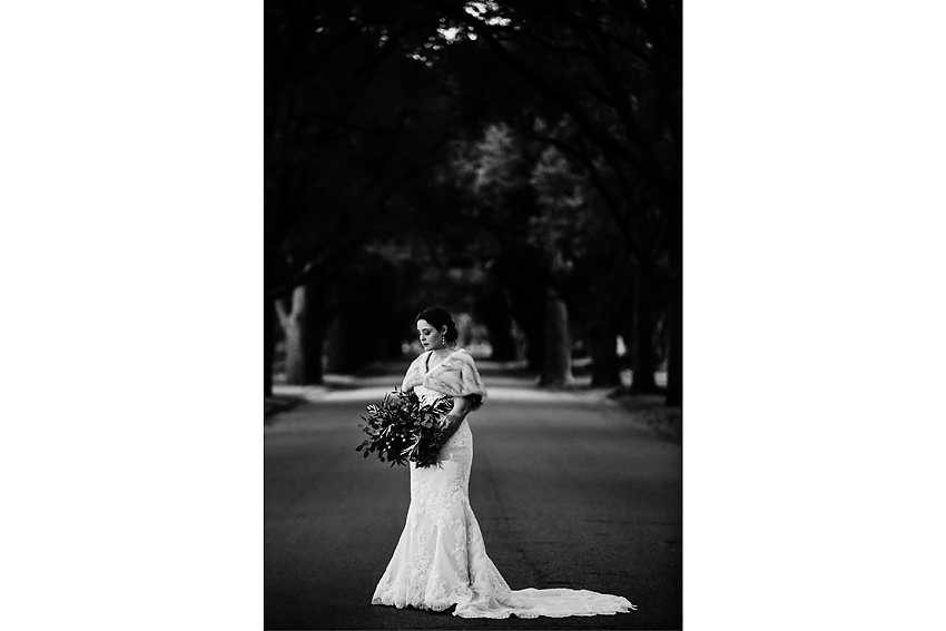 Bride wearing a fur stole