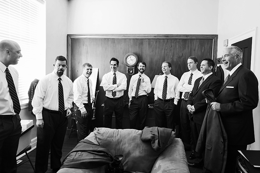 Black and white image of groomsmen.