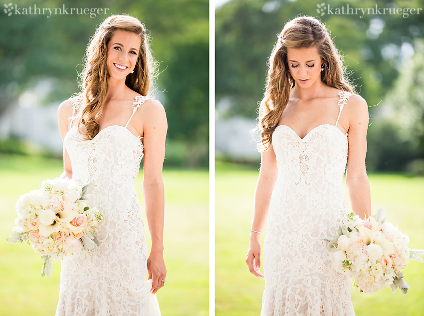 Bridal portraits smiling and looking down.