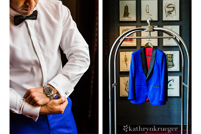 Groom dressing and blue tuxedo