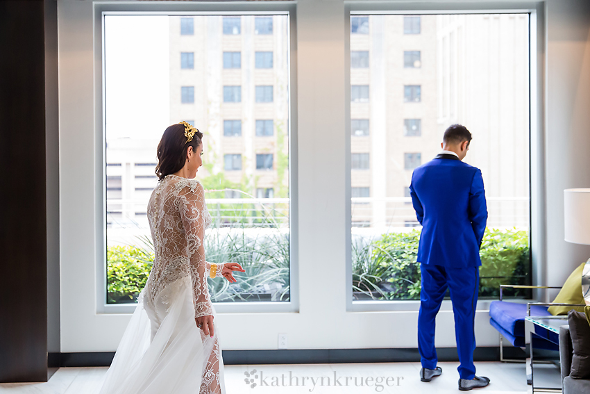 Bride and groom first look