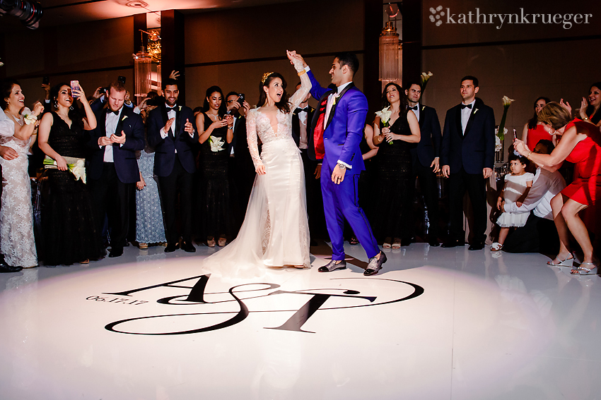 Bride and Groom enter reception at Joule Hotel