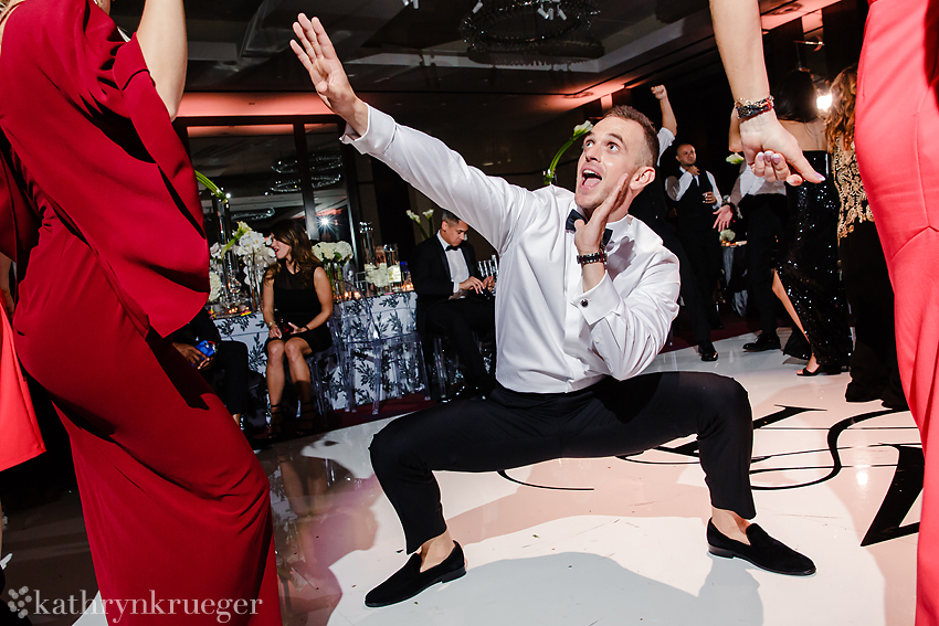 Wedding guests dancing