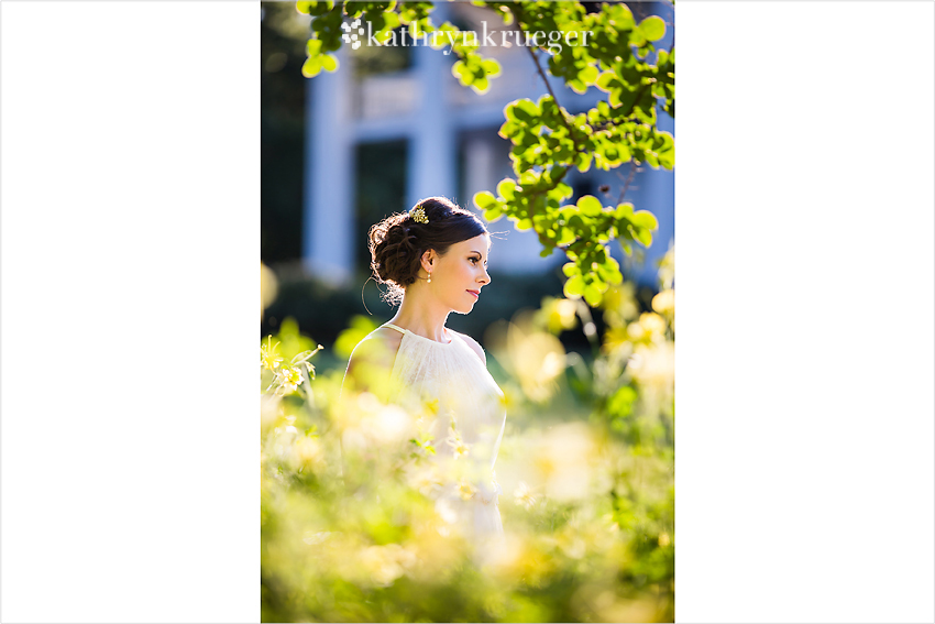 Bridal portrait surrounded by spring foliage.