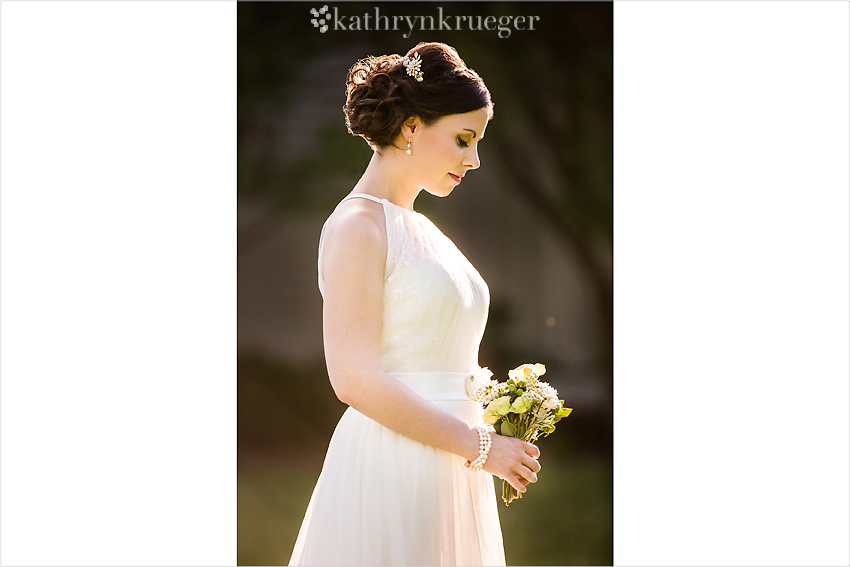 Bridal portrait standing in profile.